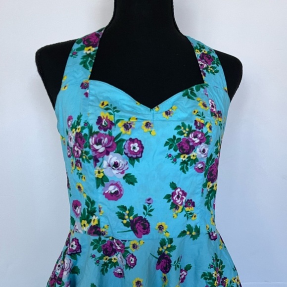 Hell Bunny Turquoise Floral Halter Dress - Picture 3 of 10